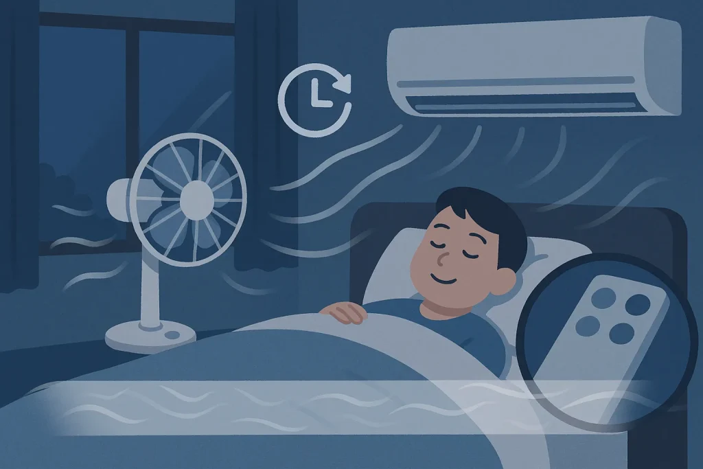 2. タイマー付きの扇風機やエアコンで“環境音”を作る