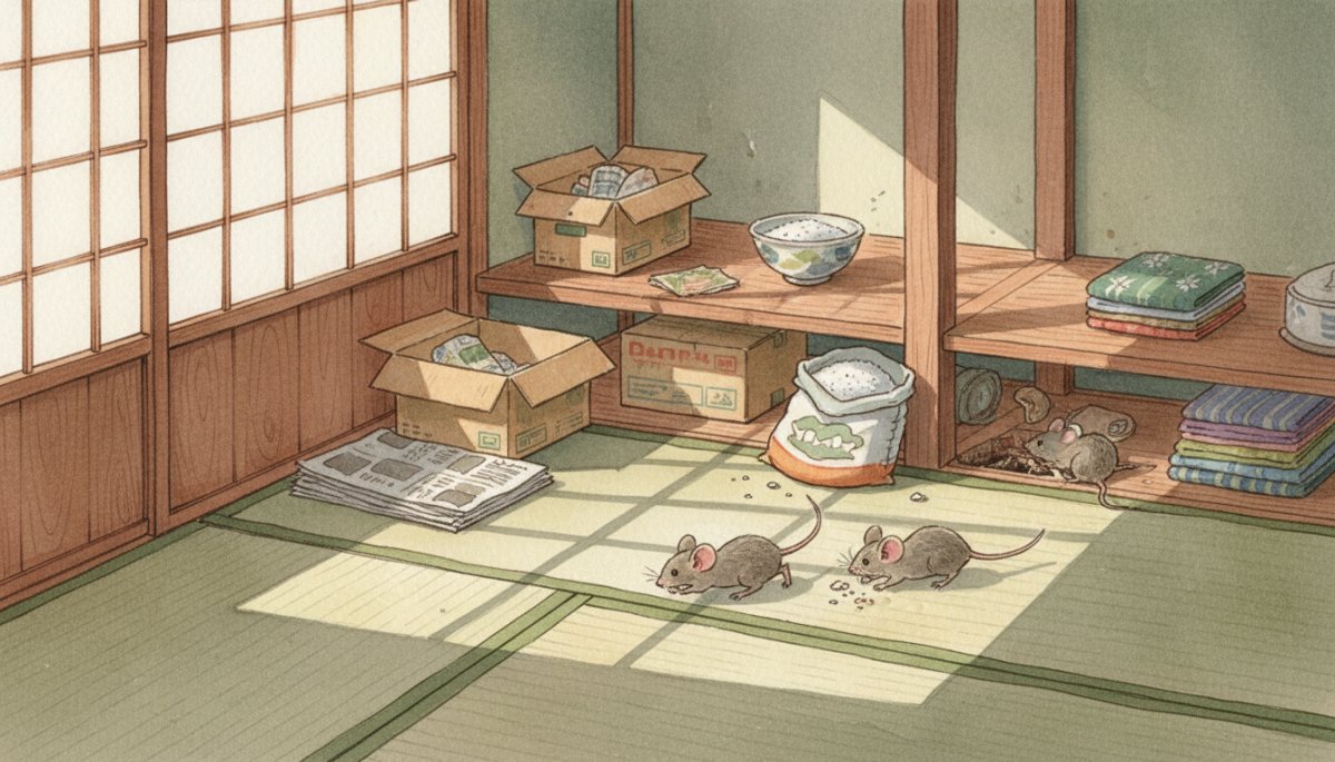 ネズミが棲みつきやすい環境の要因を示すイラスト