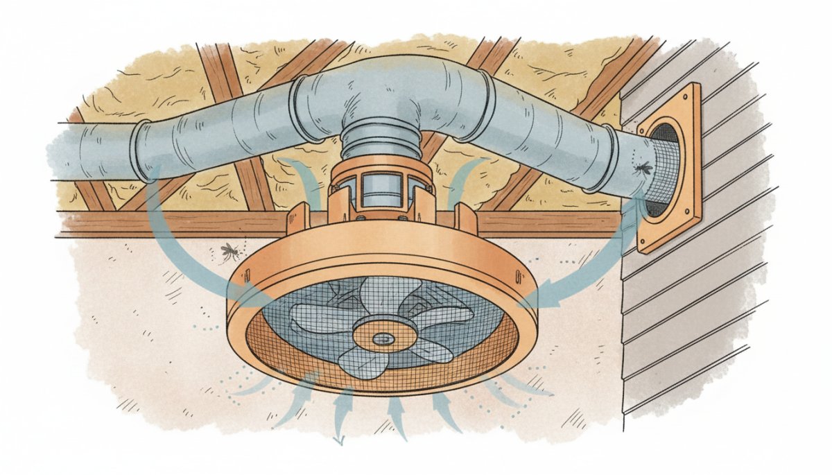 換気扇の構造と虫の侵入経路を示す図解