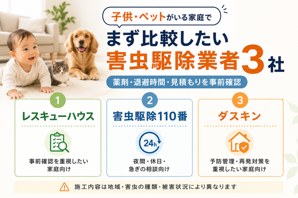 子供・ペットがいる家庭でまず比較したい害虫駆除業者3社