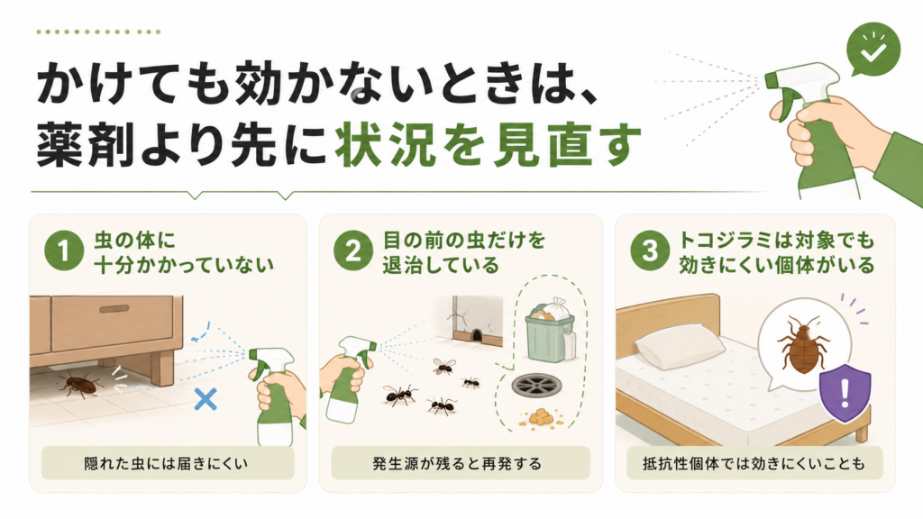 かけても効かないときは、薬剤より先に状況を見直す