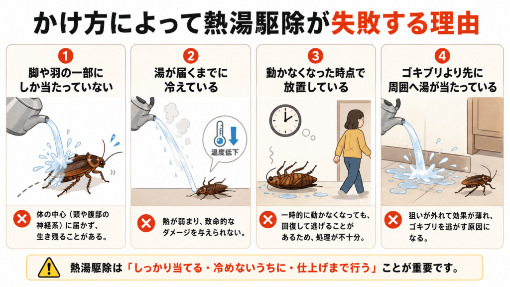かけ方によって熱湯駆除が失敗する理由
