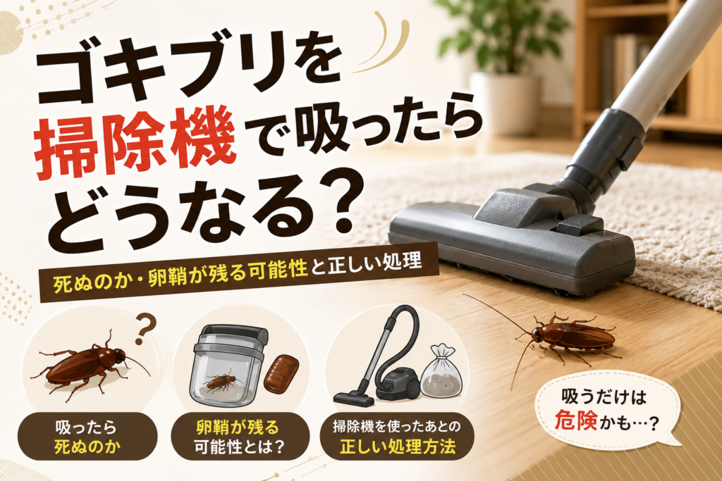 ゴキブリを掃除機で吸ったらどうなる？死ぬのか・卵鞘が残る可能性と正しい処理