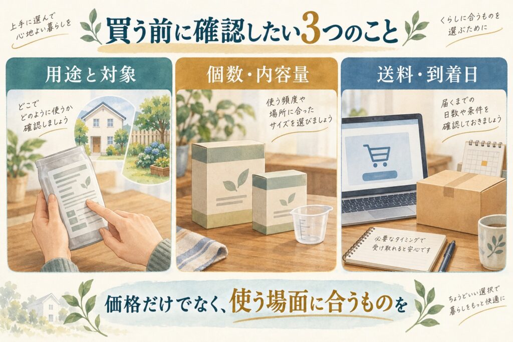 害虫駆除グッズの購入前チェック。用途と対象、個数・内容量、送料・到着日を確認して、使う場面に合うものを選ぶ。